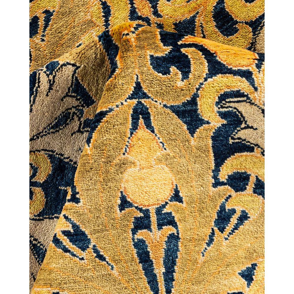 Hand-Knotted Blue and Gold Wool Geometric Area Rug