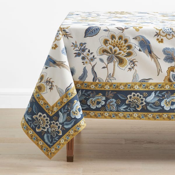 Company Cotton Flora 70 in. W x 90 in. L Blue Floral Cotton Tablecloth