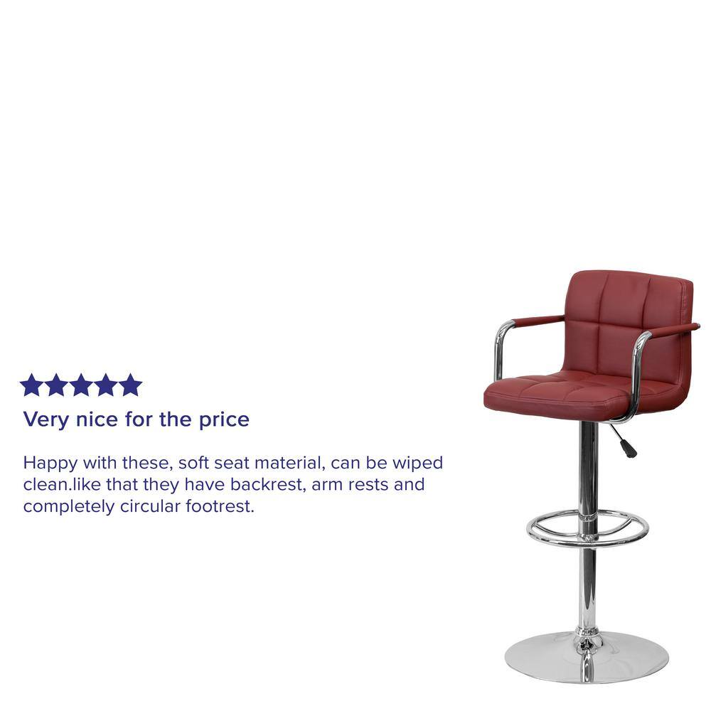 Burgundy Adjustable Height Swivel Bar Stool with Chrome Base