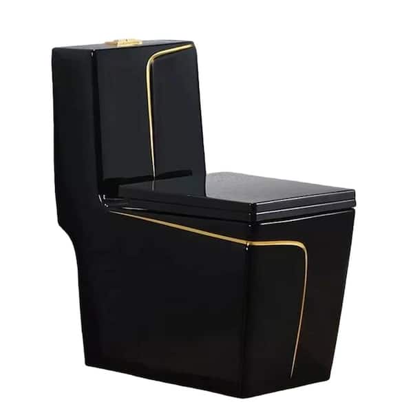 12 in. Rough In 1.98 Gal. Dual Flush GPF Elongated 1-Piece Toilet in Black with Seat