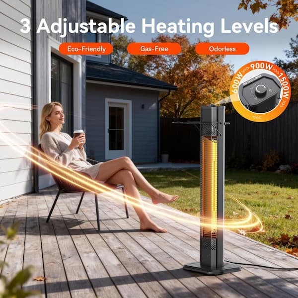NFCCRA 34-Inch 1500W Outdoor Electric Patio Heater – Infrared Tower Heater With Instant Heat, IPX5 Waterproof, 3 Heat Levels, Tip-Over & Overheat Protection, For Garage, Workshop, Balcony