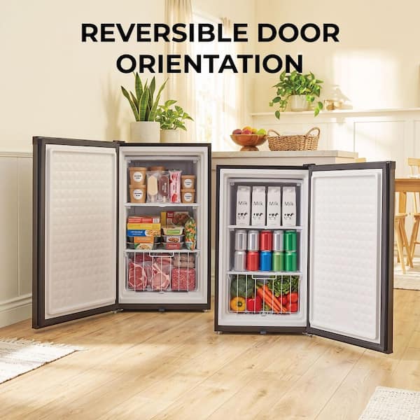 3.0 cu. ft. Convertible Upright Freezer or Refrigerator with Reversible Door, Manual Defrost and Lock in Stainless Steel