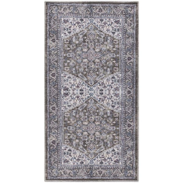 Machine Washable Series doormat 1 Olive Ivory 2 ft. x 4 ft. Distressed Traditional Area Rug