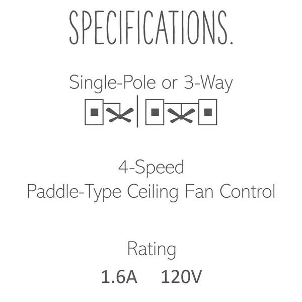 Legrand adorne Paddle 1.6 Amp 4-Speed Fan Control, Magnesium
