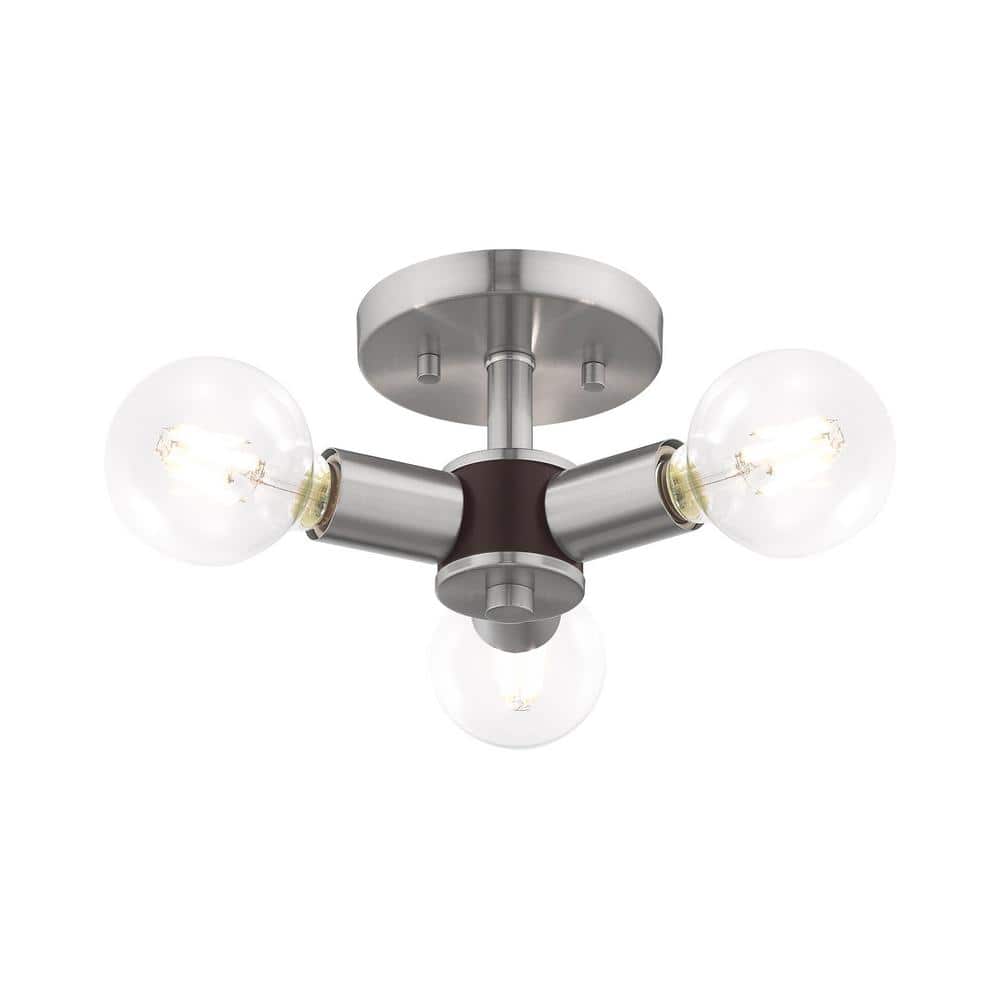 Copenhagen Brushed Nickel 3-Light Flush Mount Ceiling Fixture