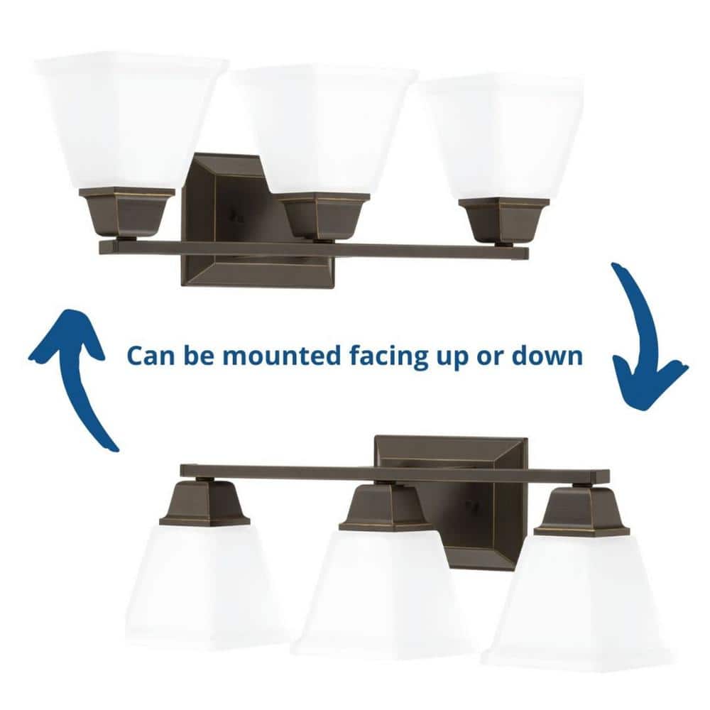 Antique Bronze 3-Light Bath Vanity Fixture with Etched Glass Shades