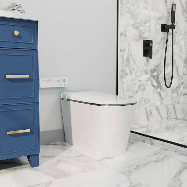 Smart Toilet Bidet 1.28 GPF Elongated in White with Warm Air Dryer, Dual User Mode, Colorful Light, Multi-Mode Cleaning