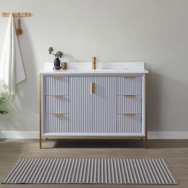 ROSWELL Granada 48 in. W x 22 in. D x 33.8 in. H Bath Vanity in Paris Grey with White Composite Stone Countertop Without Mirror