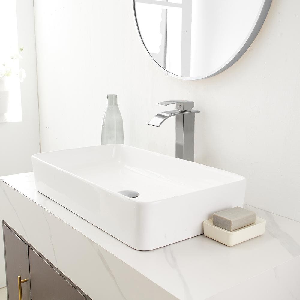 Brushed Nickel Tall Waterfall Vessel Sink Faucet