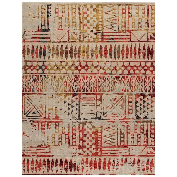 Samarkand 10 ft. x 14 ft. Red/Ivory Geometric Area Rug