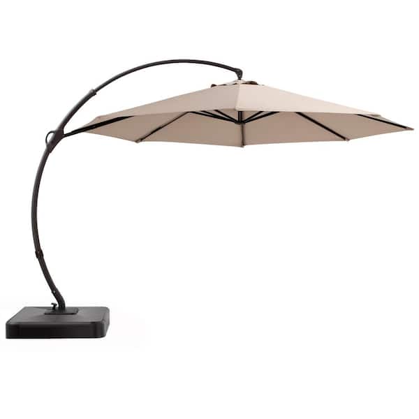 Wildaven 10.5 FT Deluxe Patio Umbrella with Base, Outdoor Large Hanging Cantilever Curvy Umbrella with 360° Rotation-champagne