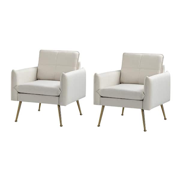 JAYDEN CREATION Nina 30 in. Ivory Polyester Arm Chair with Welt Trim (Set of 2)