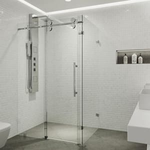 Winslow 34 in. L x 46 in. W x 74 in. H Frameless Sliding Rectangle Shower Enclosure in Chrome with 3/8 in. Clear Glass