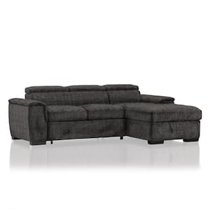 Kivin 96 in. Square Arm 1-Piece Chenille L-Shaped Sectional Sofa in Dark Gray with Chaise