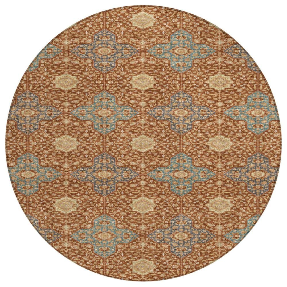 Chantille Machine Washable Indoor/Outdoor Abstract ACN2566 Paprika 8 ft. x 8 ft. Round Rug price history on PriceWatchPro
