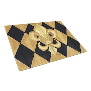 Black and Gold Fleur-de-lis New Orleans Tempered Glass Large Cutting Board