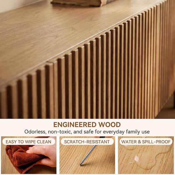 86.6 in. Modern Wood TV Stand for 90 in. TV Slatted Media Console Entertainment Center with Storage Brown