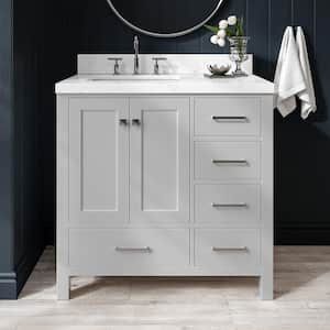 Cambridge 36.25 in. W x 22 in. D x 36 in. H Single Sink Freestanding Bath Vanity in Grey with Carrara Quartz Top