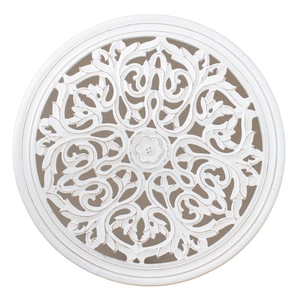 Habitat 24 in. x 24 in. Nikoli White 24 in. Round Mirrored Medallion MDF Wall Art