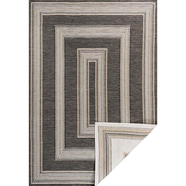 Argo Classic Nautical Mitre Stripe Reversible Machine-Washable Black/Cream 5 ft. x 8 ft. Indoor/Outdoor Area Rug