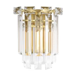 Arden 10.125 in. W x 12.875 in. H 1-Light Burnished Brass Dimmable Modern Wall Sconce with Clear Glass Shade