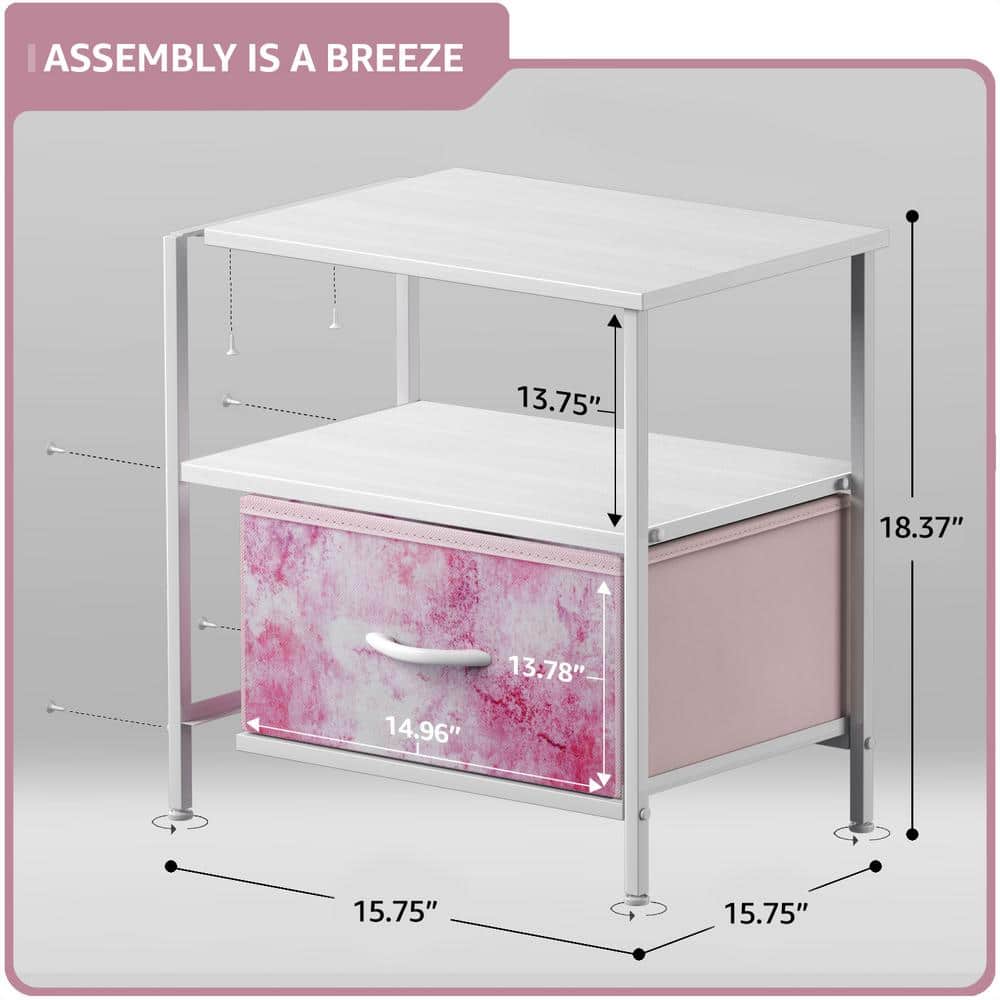 Pink Tie-Dye 1-Drawer Nightstand with Shelf