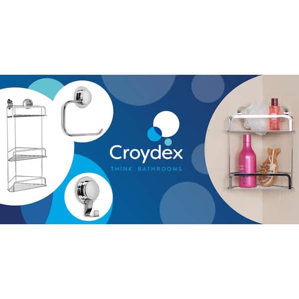 Croydex Stick 'n' Lock Three Tier Corner Shower Basket, Grey