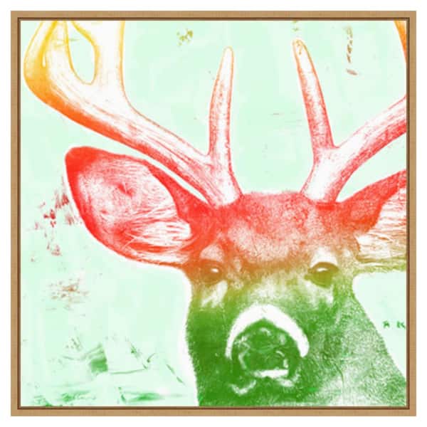 Amanti Art Portrait of a Deer rainbow by Marie Elaine Cusson 30 in. W x 30 in. H. Canvas Wall Art Print Framed in Brown