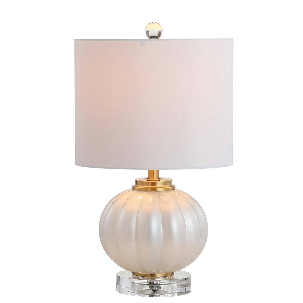 Elegant Iridescent 17.5" White Glass Table Lamp with Silk Shade