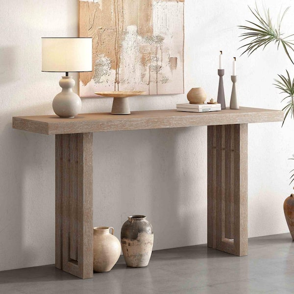 59 in. Natural Rectangle Wood Console Table