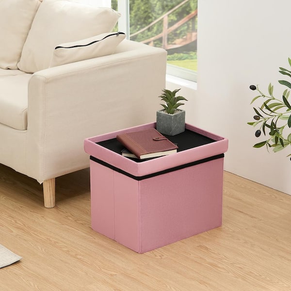 Lusimo 16 in. W Pink Velvet Storage Ottoman with Storage Space
