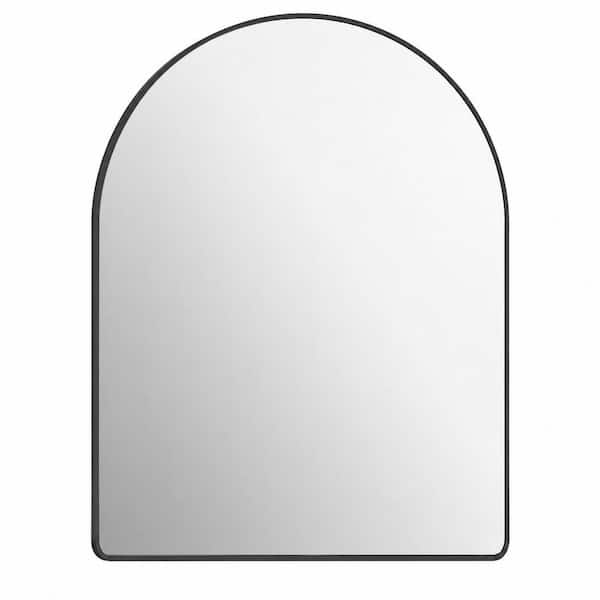 48 in. H x 40 in. W Large Arched Black Aluminum Wide-Frame Wall Mirror, Hang or Lean, for Decor
