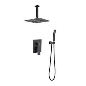 1-spray 11.8 in. Ceiling Mount Dual Shower Head and Handheld Shower Head in Matte Black