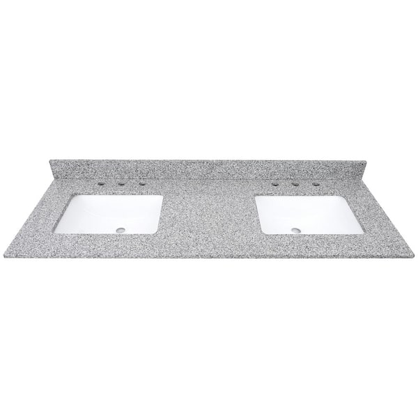 Home Decorators Collection 61 in. W x 22 in D Granite White Rectangular Double Sink Vanity Top in Gray