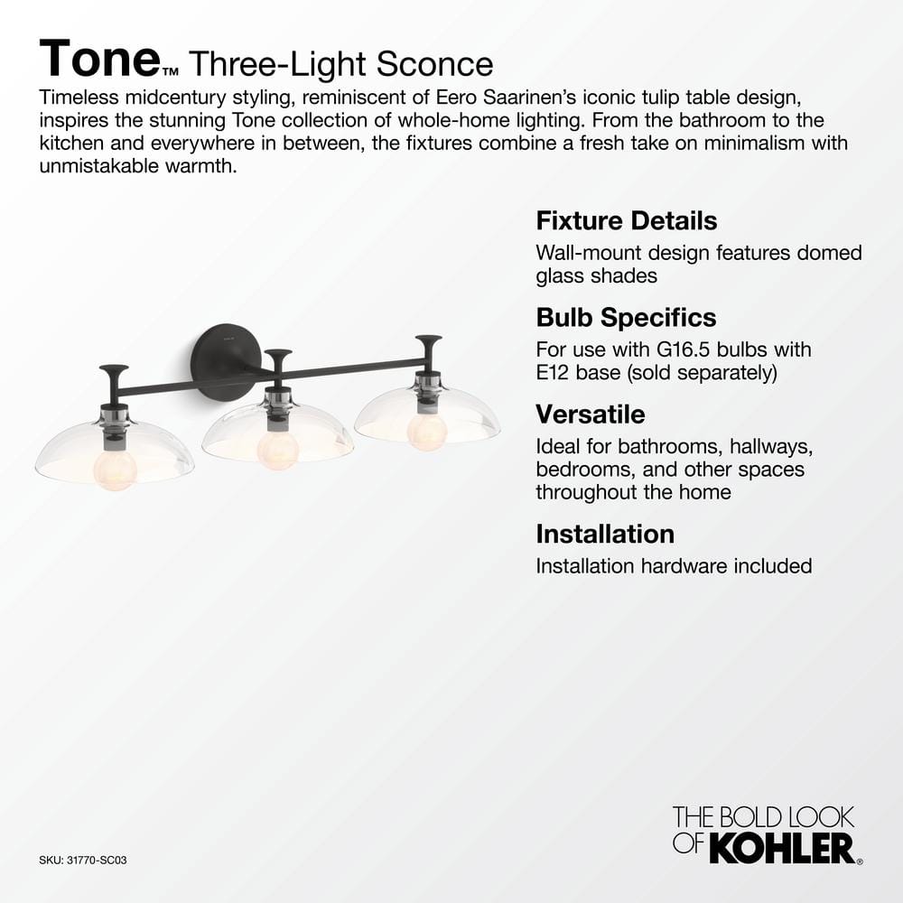 Chrome 31" Three-Light Sconce with Clear Glass Shades