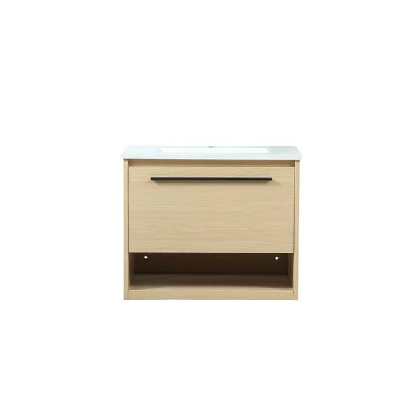 Unbranded Simply Living 24 in. Single Sink Maple Bath Vanity with Ivory White Engineered Marble Top