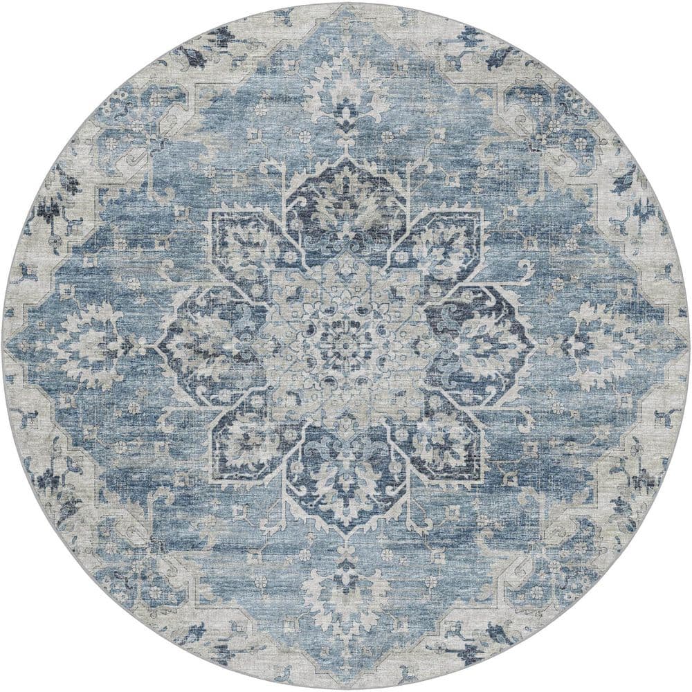 Dream Shag Premium Machine Washable Abstract ADS93 Blue 8 ft. x 8 ft. Round Rug price history on PriceWatchPro