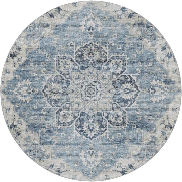 Dream Shag Premium Machine Washable Abstract ADS93 Blue 8 ft. x 8 ft. Round Rug
