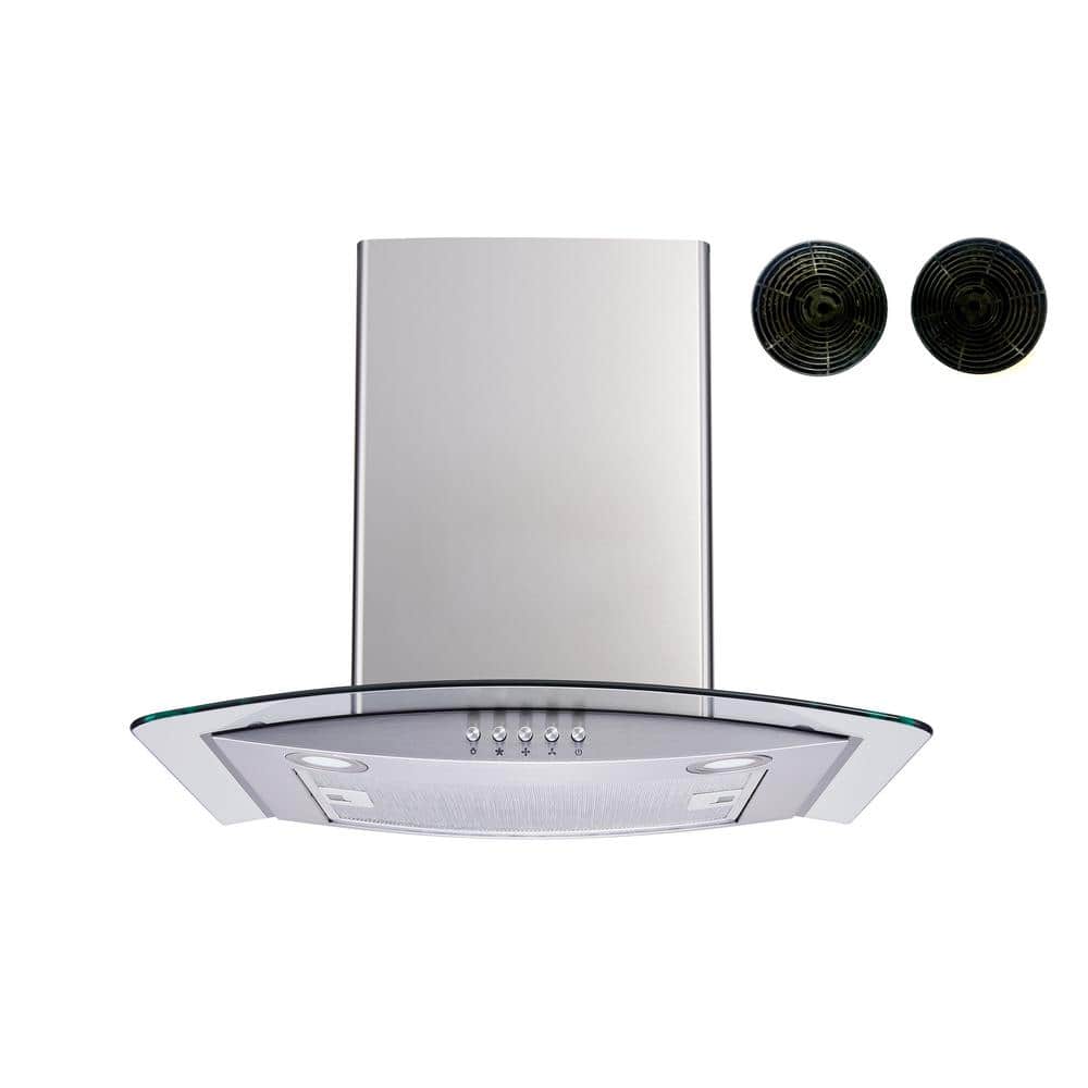 Winflo 36 in. Convertible Glass Wall Mount Range Hood in Stainless Steel with Mesh and Charcoal Filters and Push Buttons, Silver