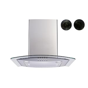 36 in. Convertible Glass Wall Mount Range Hood in Stainless Steel with Mesh and Charcoal Filters and Push Buttons