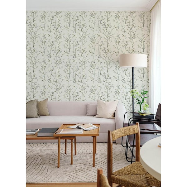 Silverling Moss Budding Branches Wallpaper