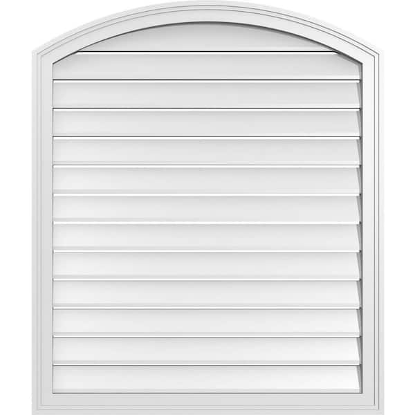 Ekena Millwork 34 in. x 38 in. Arch Top Surface Mount PVC Gable Vent: Decorative with Brickmould Frame