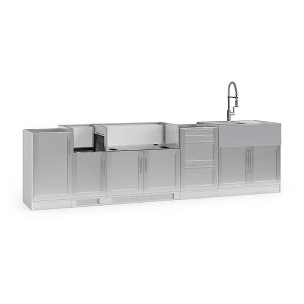 NewAge Products Outdoor Kitchen Signature Series 128.94 in. x 25.5 in. x 35.75 in. Stainless Steel 7-Piece Set with 40 in. Grill Cabinet