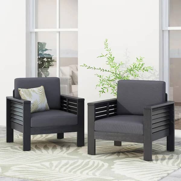 (Set of 2) Deep Seating Club Chairs Acacia Wood Outdoor Lounge Chair with Dark Gray Cushions