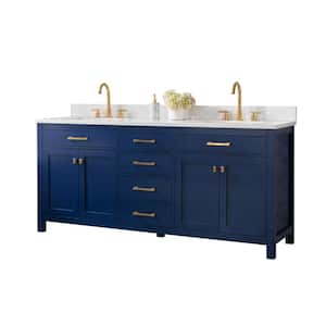 Jasper 72 in. W x 22 in. D Bath Vanity in Navy Blue with Engineered Stone Vanity Top in Carrara White with White Basin