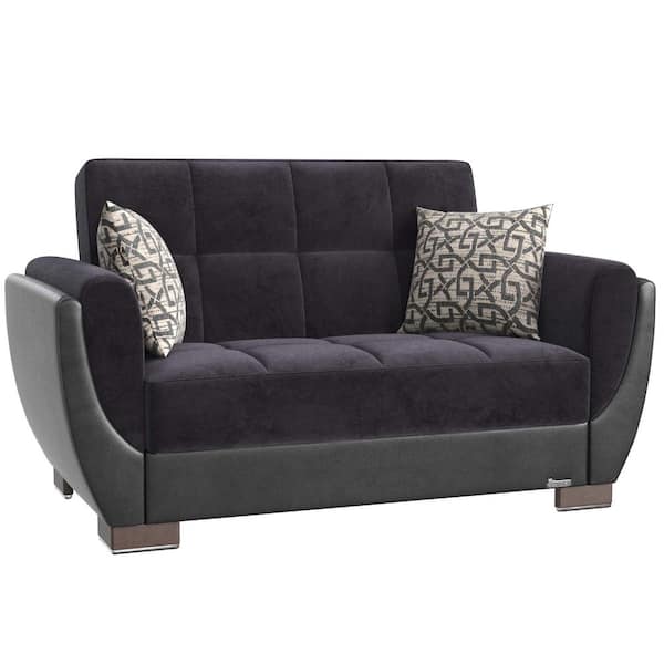 Ottomanson Basics Air Collection Convertible 63 in. Black/Black Microfiber 2-Seater Loveseat with Storage