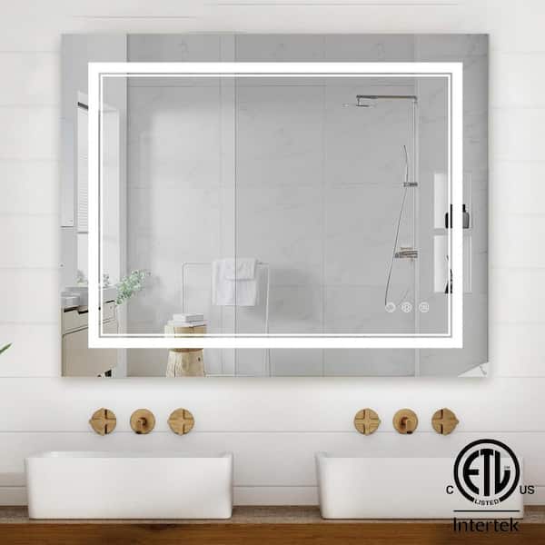 48 in. W x 36 in. H Bright Rectangular Frameless Anti-Fog LED Light Wall Bathroom Vanity Mirror in Tempered Glass