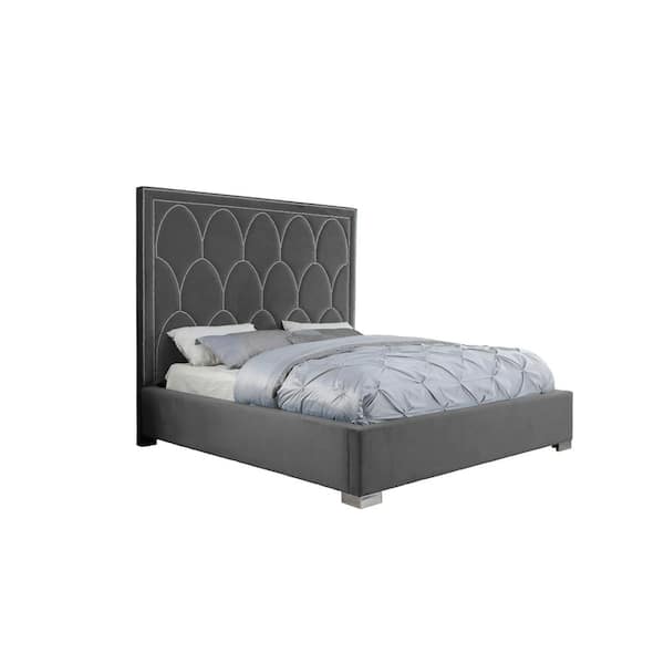 Best Quality Furniture Destiny Dark Gray Velvet Stainless Steel Legs Eastern King Bed
