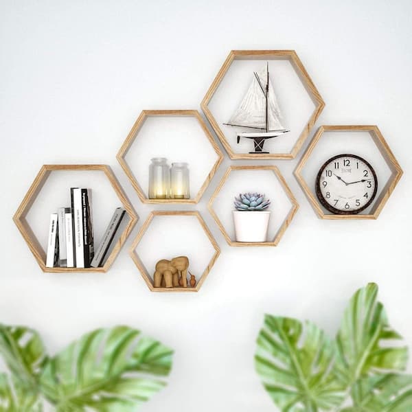 Oumilen 3-Piece Set Honeycomb-Shaped Hanging Floating Shelf And ...