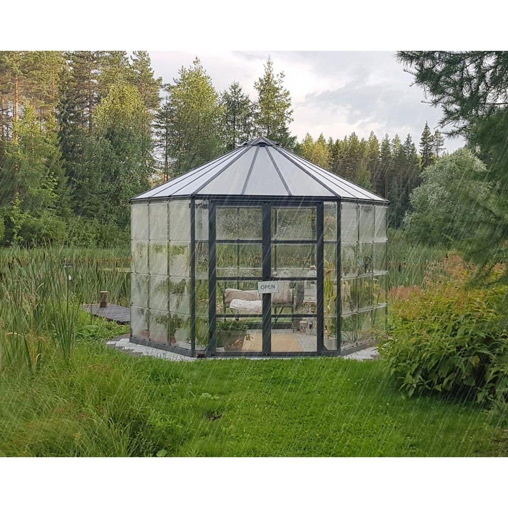 Large Gray Polycarbonate Hexagonal Greenhouse with Steel Base